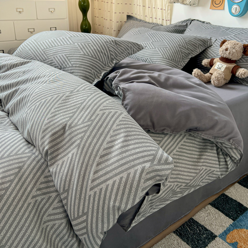 Linen Duvet Cover - Conjunto de Cama Geométrico Cinza 4