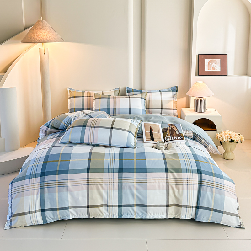 Linen Duvet Cover - Conjunto de Cama Xadrez Azul 4