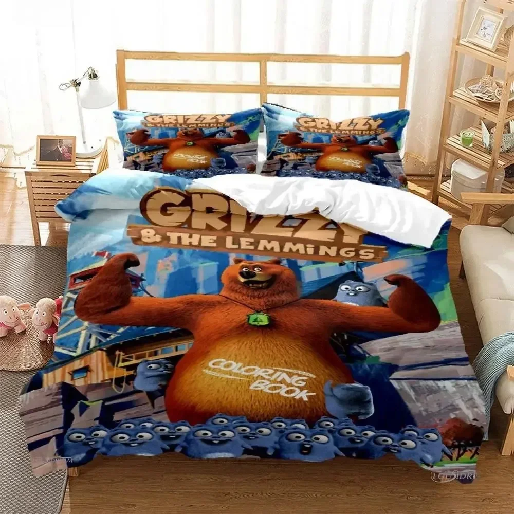 Grizzly & The Lemmings Cartoon - Linen Duvet Cover avaliação e preço